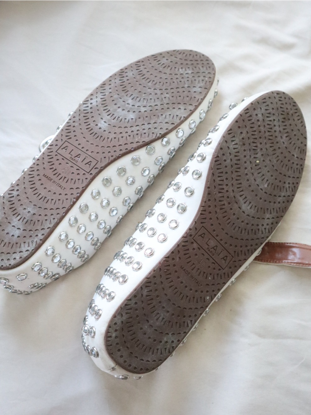 ALAIA Azzedine White Studded Mary Jane Flats - Picture 3 of 4